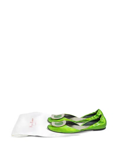Pre-owned Roger Vivier Vintage Metallic Leather Ballet Flats