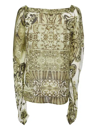 Pre-owned Roberto Cavalli Vintage  Abstract-print Tie-front Blouse