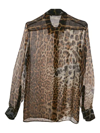 Pre-owned Saint Laurent Leopard-print Sheer Blouse