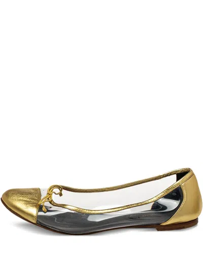 Pre-owned Saint Laurent Metallic-leather Panelled Ballet Flats
