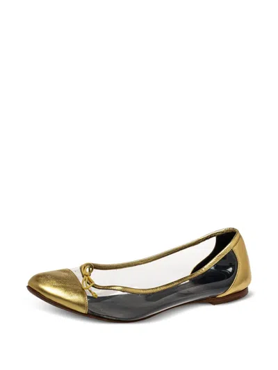 Pre-owned Saint Laurent Metallic-leather Panelled Ballet Flats