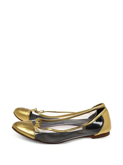 Pre-owned Saint Laurent Metallic-leather Panelled Ballet Flats
