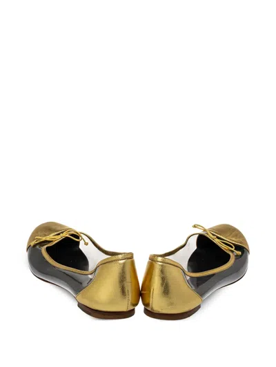 Pre-owned Saint Laurent Metallic-leather Panelled Ballet Flats