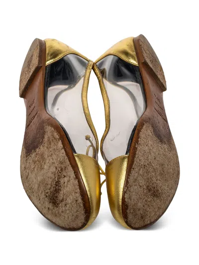 Pre-owned Saint Laurent Metallic-leather Panelled Ballet Flats