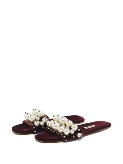 Pre-owned Miu Miu Pearl-embellished Flat Slides