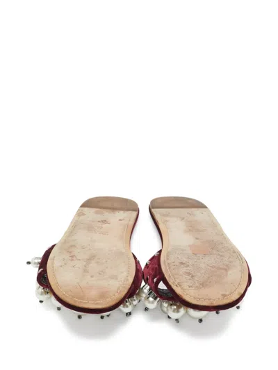 Pre-owned Miu Miu Pearl-embellished Flat Slides