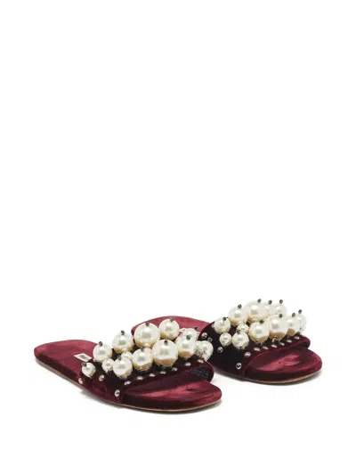 Pre-owned Miu Miu Pearl-embellished Flat Slides