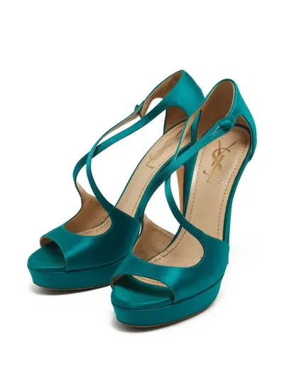 Pre-owned Saint Laurent 130mm Satin Platform Sandals