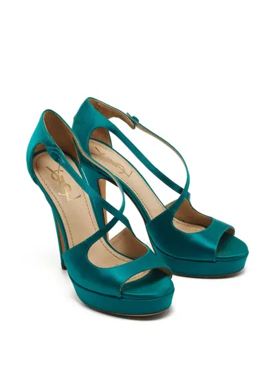 Pre-owned Saint Laurent 130mm Satin Platform Sandals