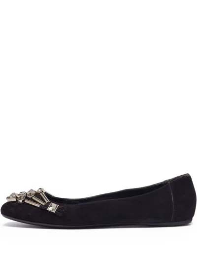 Pre-owned Gucci Crystal-embellished Suede Ballerina Flats