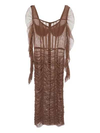 Pre-owned Dolce & Gabbana Ruched Midi Dress