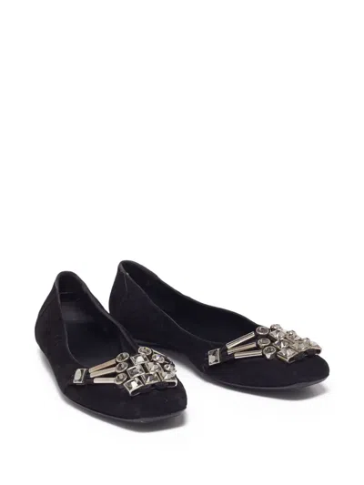 Pre-owned Gucci Crystal-embellished Suede Ballerina Flats