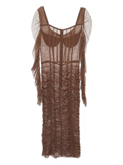 Pre-owned Dolce & Gabbana Ruched Midi Dress