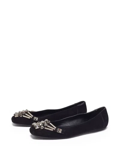 Pre-owned Gucci Crystal-embellished Suede Ballerina Flats