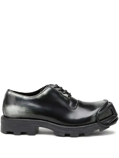 Diesel D-hammer-leather Lace-up Shoes With Oval D Toe Cap In Black