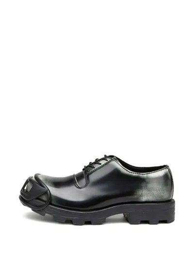 Diesel D-hammer-leather Lace-up Shoes With Oval D Toe Cap In Black
