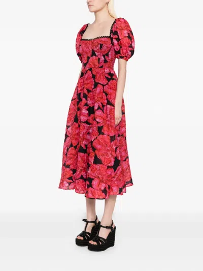 Charo Ruiz Ibiza Kyan Floral-print Cotton-blend Midi Dress In Red