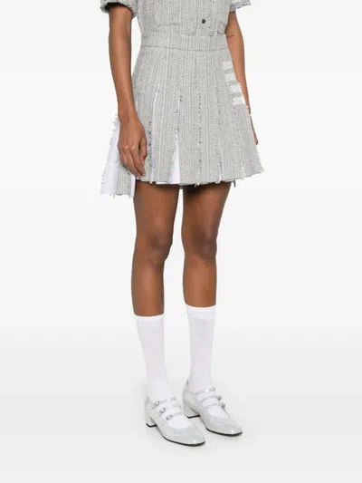 Thom Browne 4-bar Tweed Mini Skirt In Gray