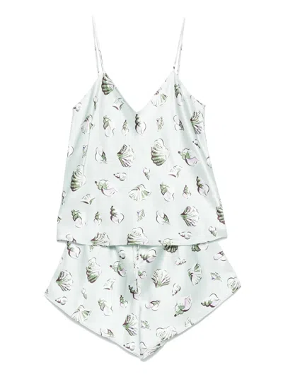 Olivia Von Halle Shell-print Silk Shorts In White