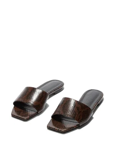 Aeyde Anna Snakeskin-effect Square-toe Sandals In Brown