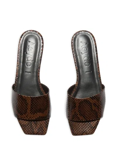Aeyde Anna Snakeskin-effect Square-toe Sandals In Brown