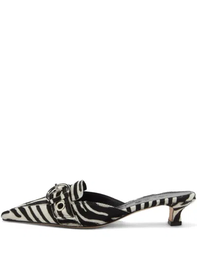 Aeyde Animal Print Kitten Heel Pointed Toe Mules In Black