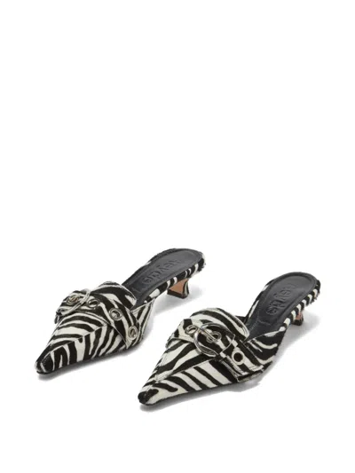 Aeyde Animal Print Kitten Heel Pointed Toe Mules In Black
