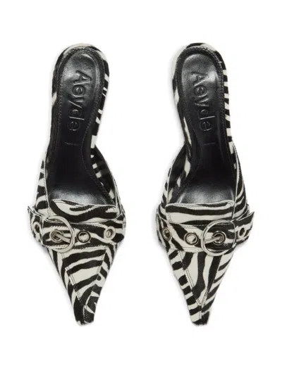 Aeyde Animal Print Kitten Heel Pointed Toe Mules In Black
