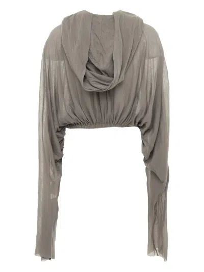 Rick Owens Hooded Cropped Top In Gray