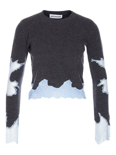 Self-portrait Self Portrait Sweaters Grey In Blue