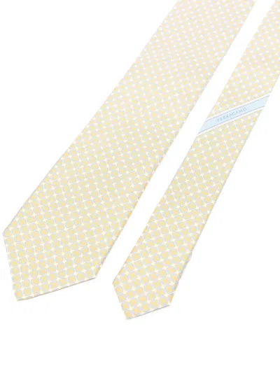 Ferragamo Geometric-pattern Silk Tie In Neutral
