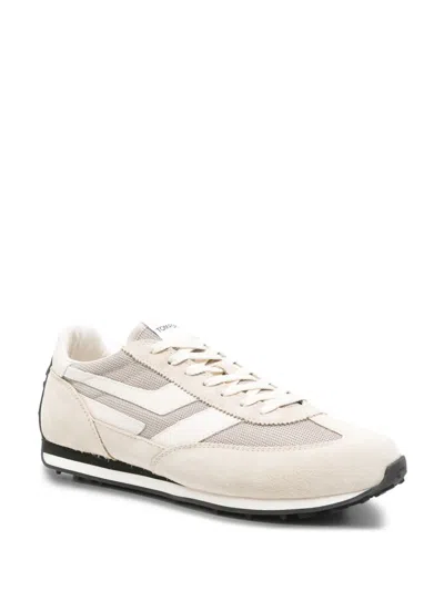 Tom Ford Mesh And Leather-trimmed Suede Sneakers In Neutral