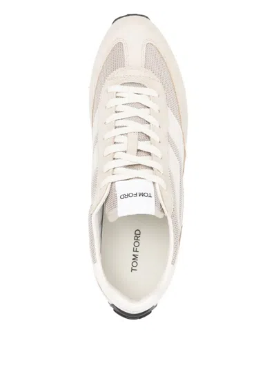 Tom Ford Mesh And Leather-trimmed Suede Sneakers In Neutral
