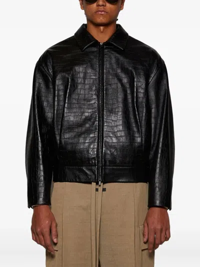 Fear Of God Crocodile-effect Zip-front Jacket In Black