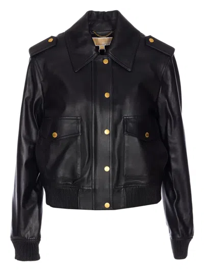 Michael Michael Kors Flap-pocket Leather Jacket In Black