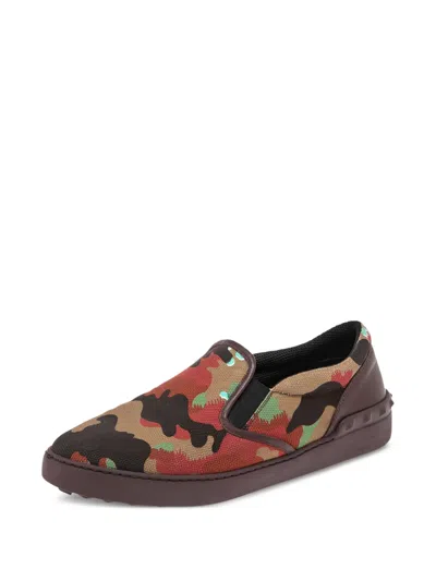 Pre-owned Valentino Garavani Camouflage-print Slip-on Sneakers