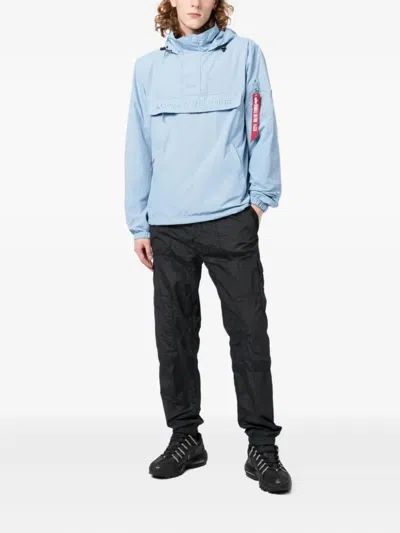 Alpha Industries Logo-embroidered Hooded Jacket In Blue