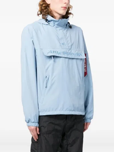 Alpha Industries Logo-embroidered Hooded Jacket In Blue