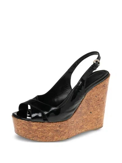 Pre-owned Sergio Rossi Vintage 130mm Patent-finish Wedge Sandals
