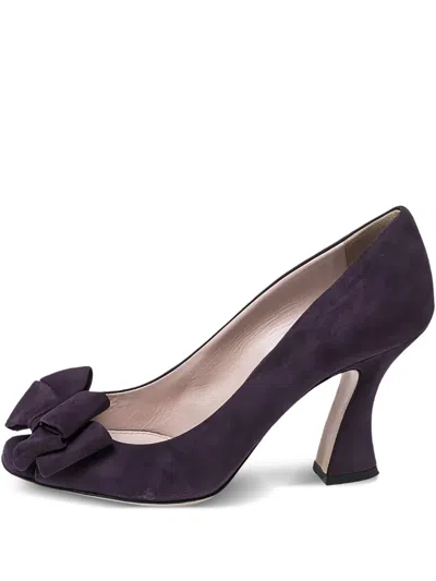 Pre-owned Miu Miu 85mm Bow-embellished Suede Pumps