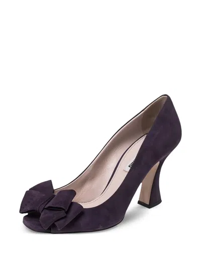 Pre-owned Miu Miu 85mm Bow-embellished Suede Pumps