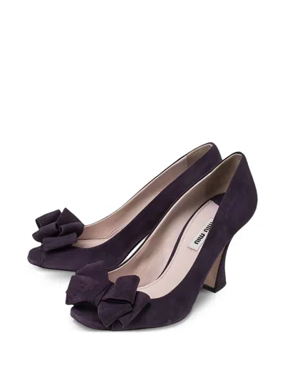 Pre-owned Miu Miu 85mm Bow-embellished Suede Pumps