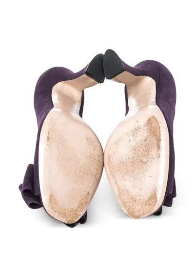 Pre-owned Miu Miu 85mm Bow-embellished Suede Pumps