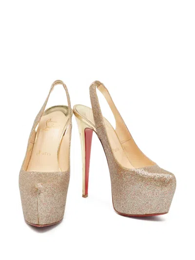 Pre-owned Christian Louboutin 155mm Glitter Daf Slingback Pumps