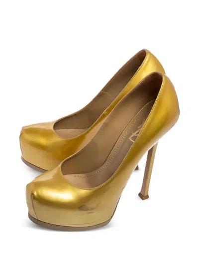 Pre-owned Saint Laurent 140mm Tribute Metallic Platform Stiletto Pumps