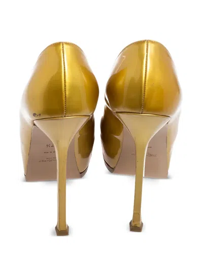 Pre-owned Saint Laurent 140mm Tribute Metallic Platform Stiletto Pumps