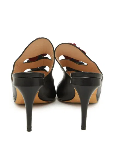 Pre-owned Fendi 95mm Floral-appliqué Peep-toe Mules