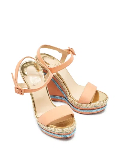 Pre-owned Christian Louboutin 130mm Duplice Wedge Sandals