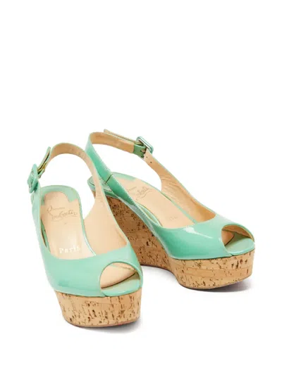 Pre-owned Christian Louboutin 90mm Peep-toe Wedge Sandals