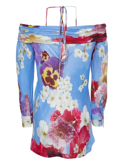 Pre-owned Roberto Cavalli Vintage  Off-shoulder Floral-print Blouse